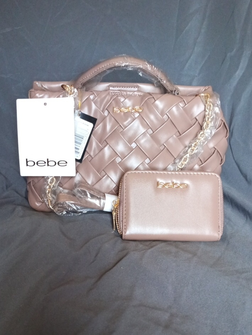 bebe Braided Satchel and Zip Wallet in Mauve Taupe NWT